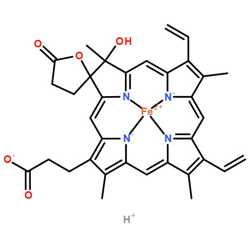 Ferrate(1-), [(7'R,8'R)-12',17'-diethenyl-4,5-dihydro-8'-hydroxy-2',8',13',18'-tetramethyl-5-oxospiro[furan-2(3H),7'(8'H)-[21H,23H]porphine]-3'-