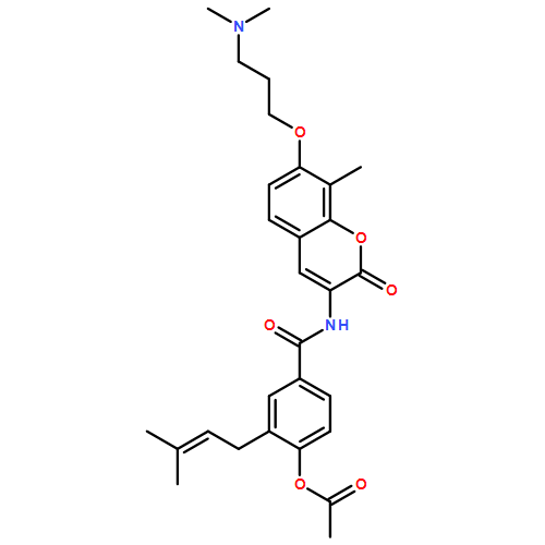 Benzamide, 4-(acetyloxy)-N-[7-[3-(dimethylamino)propoxy]-8-methyl-2-oxo-2H-1-benzopyran-3-yl]-3-(3-methyl-2-buten-1-yl)-