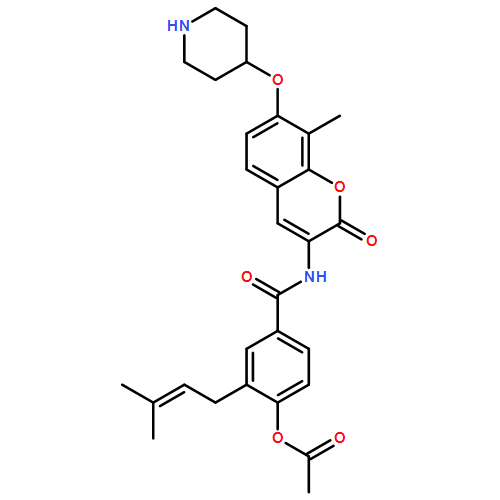 Benzamide, 4-(acetyloxy)-3-(3-methyl-2-buten-1-yl)-N-[8-methyl-2-oxo-7-(4-piperidinyloxy)-2H-1-benzopyran-3-yl]-