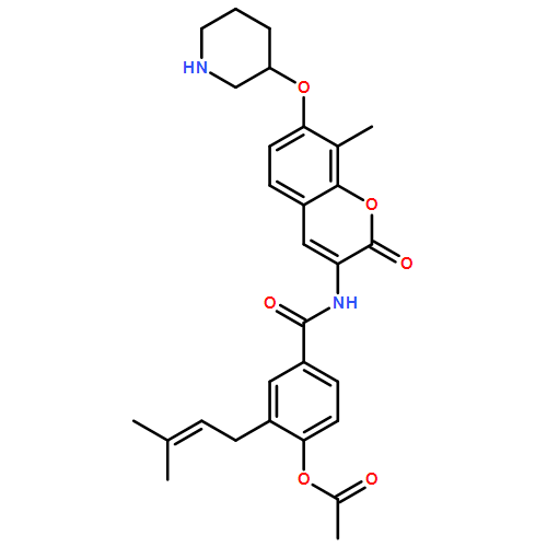 Benzamide, 4-(acetyloxy)-3-(3-methyl-2-buten-1-yl)-N-[8-methyl-2-oxo-7-(3-piperidinyloxy)-2H-1-benzopyran-3-yl]-
