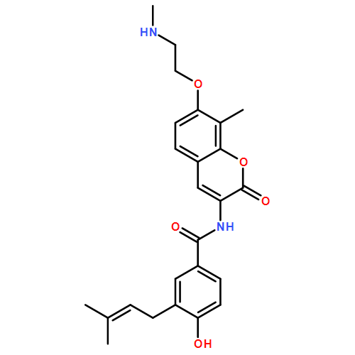 Benzamide, 4-hydroxy-3-(3-methyl-2-buten-1-yl)-N-[8-methyl-7-[2-(methylamino)ethoxy]-2-oxo-2H-1-benzopyran-3-yl]-