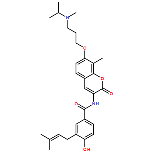 Benzamide, 4-hydroxy-3-(3-methyl-2-buten-1-yl)-N-[8-methyl-7-[3-[methyl(1-methylethyl)amino]propoxy]-2-oxo-2H-1-benzopyran-3-yl]-