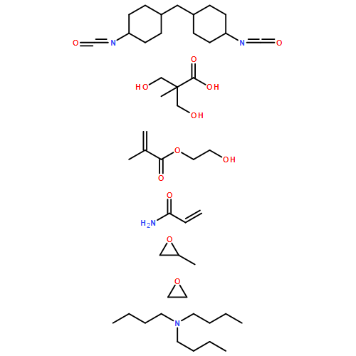 2-?Propenoic acid, 2-?hydroxyethyl ester, polymer with 3-?hydroxy-?2-?(hydroxymethyl)?-?2-?methylpropanoic acid, 1,?1'-?methylenebis[4-?isocyanatocyclohexan?e]?, 2-?methyloxirane, oxirane and 2-?propenamide, compd. with N,?N-?dibutyl-?1-?butanamine 